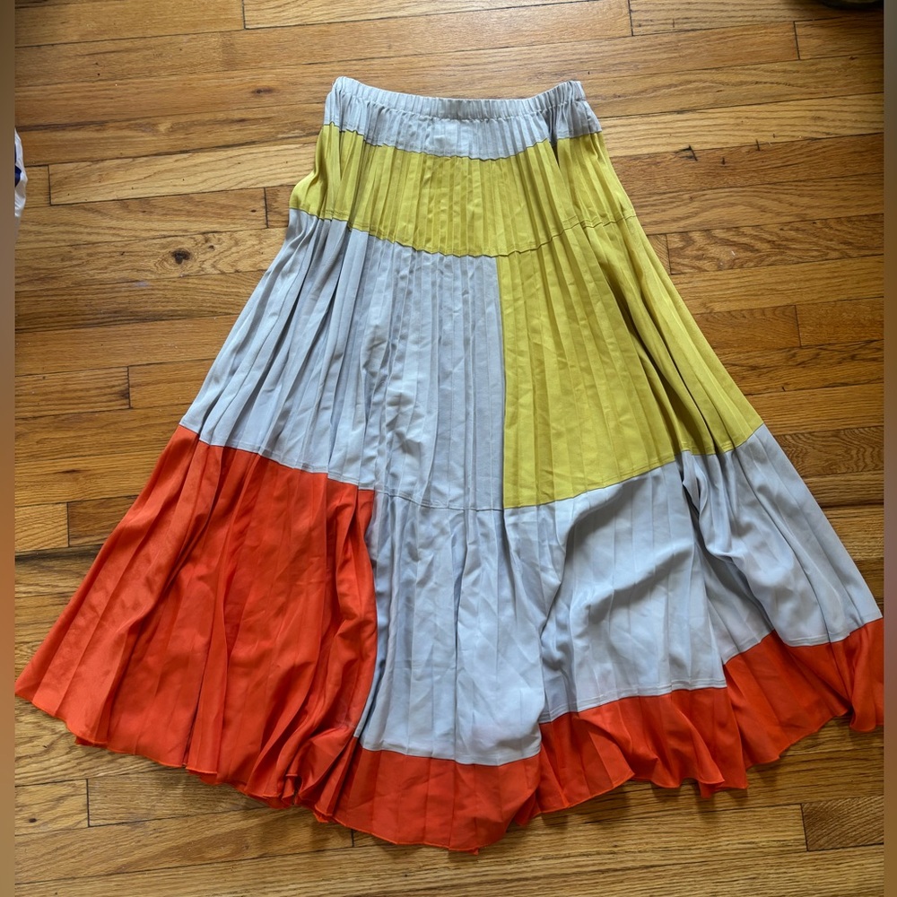Yellow Orange and Gray Color-blocked Maxi Skirt